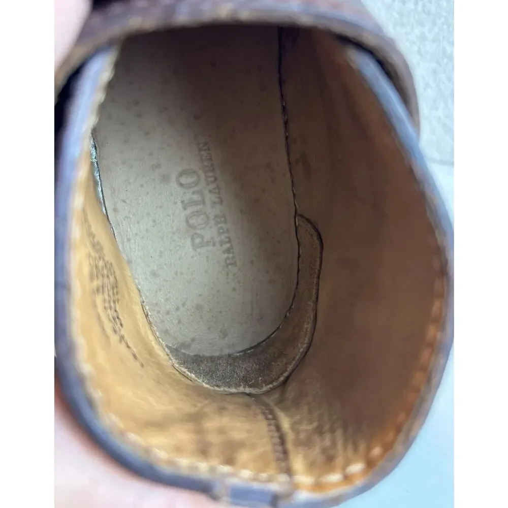 POLO Ralph Lauren Men's LEATHER RING BOOTS MOCCASINS Shoes Brown sz 8.5 D